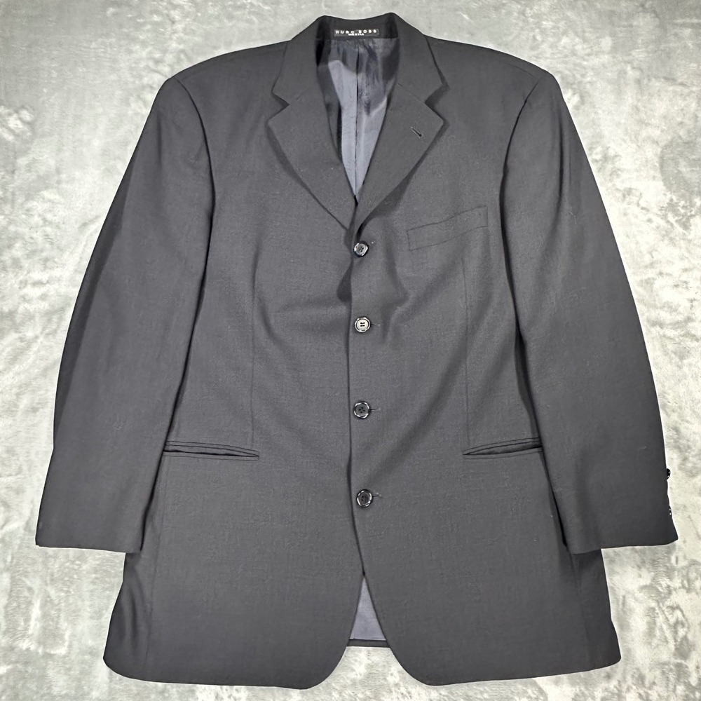 Hugo Boss Sokrates Sigma Black Virgin Wool 3 Button Suit Jacket Blazer 43R USA